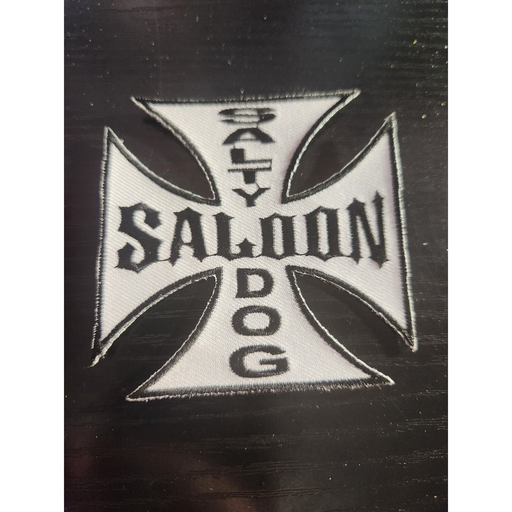 Embroidered Patch Salty Saloon Dog Iron Cross Sew-On